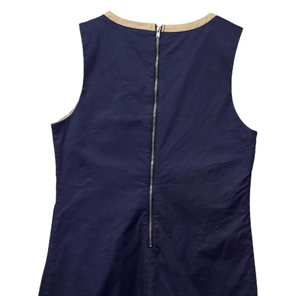 I.MADELINE Dress Small Navy Blue Tan  A-Line Shift Cut Out Embroidered - Picture 5 of 11
